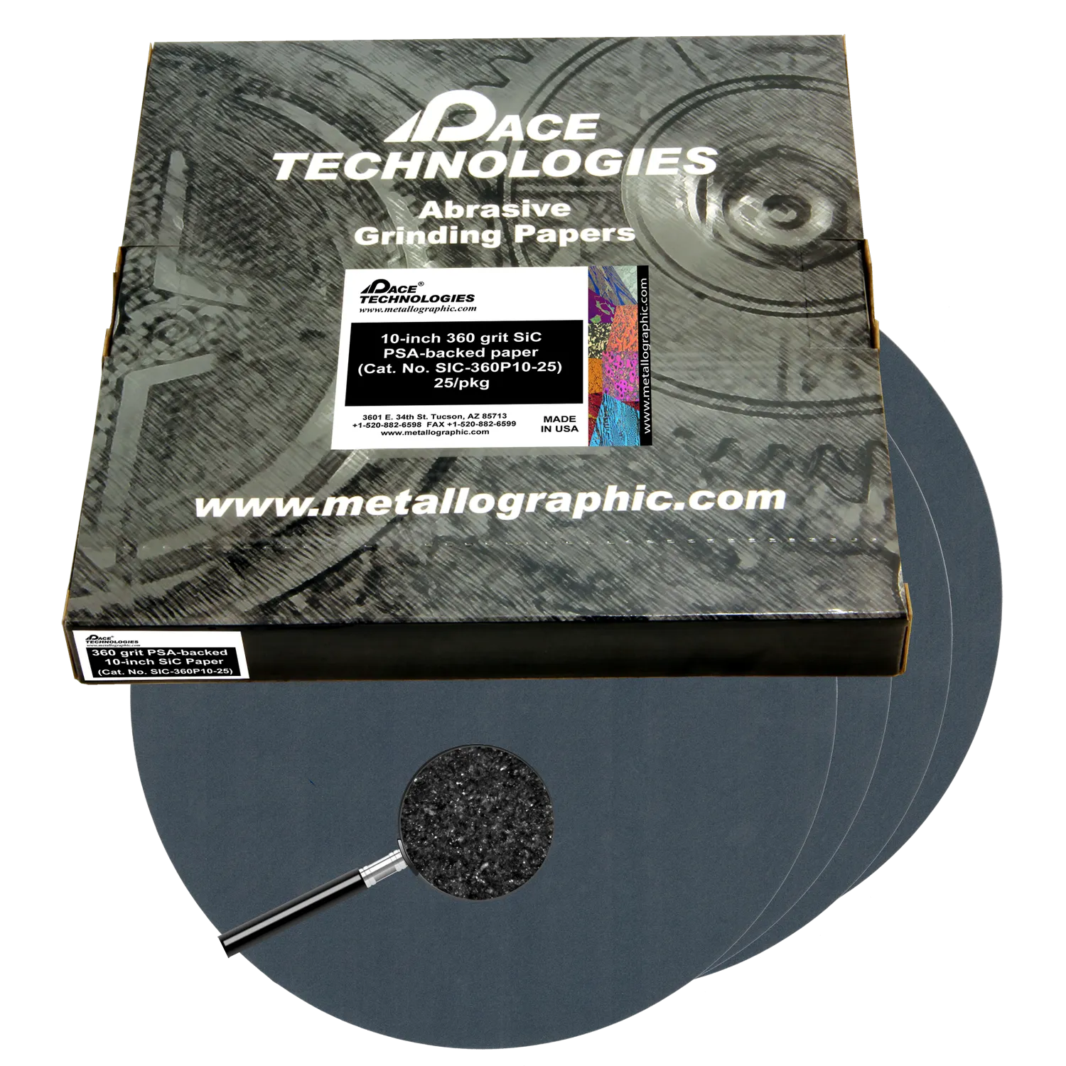 10" SiC Grinding Papers with PSA backed, 360 grit, SIC-360P10