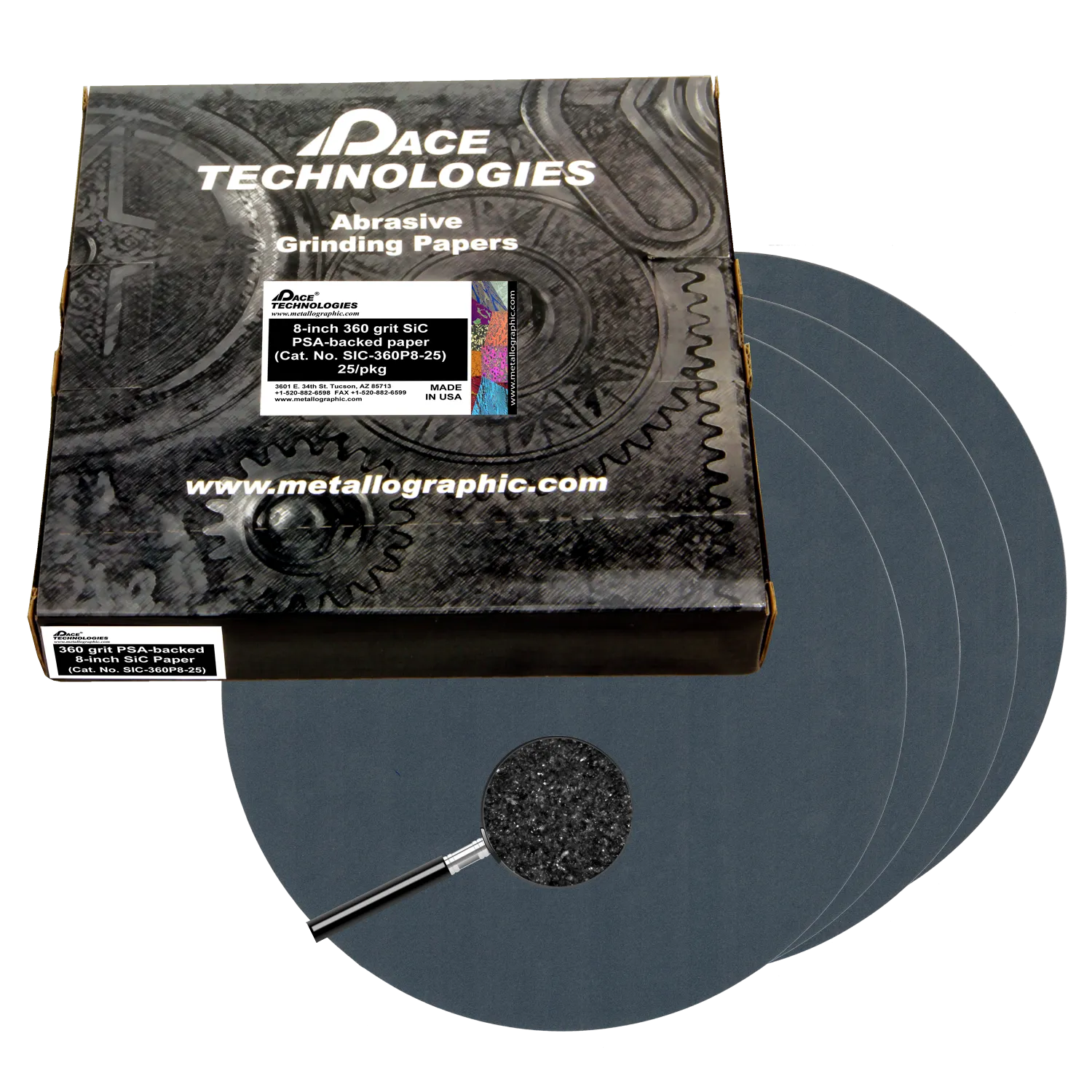 8" SiC Grinding Papers with PSA backed, 360 grit, SIC-360P8