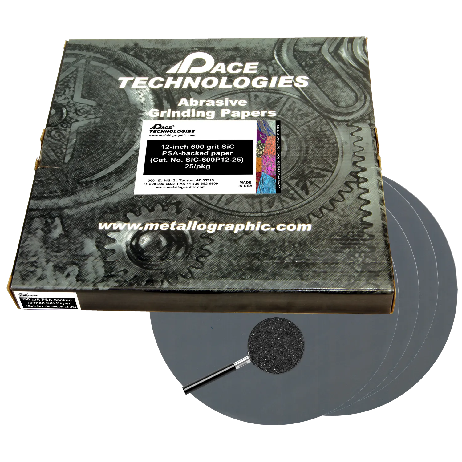 12" SiC Grinding Papers with PSA backed, 600 grit, SIC-600P12