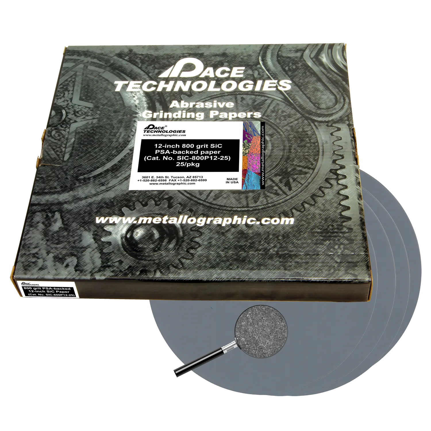 12" SiC Grinding Papers with PSA backed, 800 grit, SIC-800P12