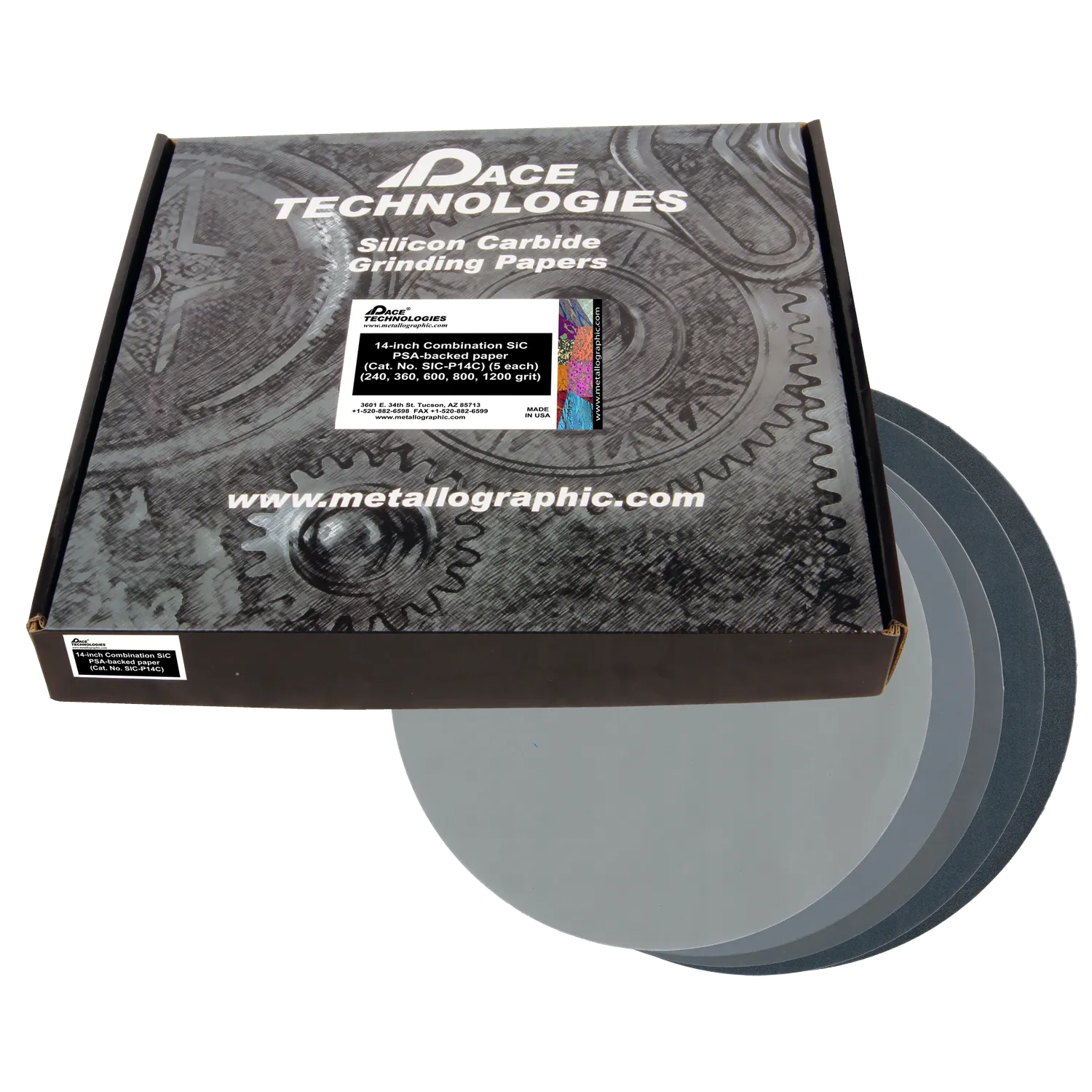 14" Combination SiC Grinding Paper with PSA backed, 5 each (240,360,600,800,1200 grit), SIC-P14C