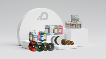 Product stand displaying a wide range of consumables used for metallography