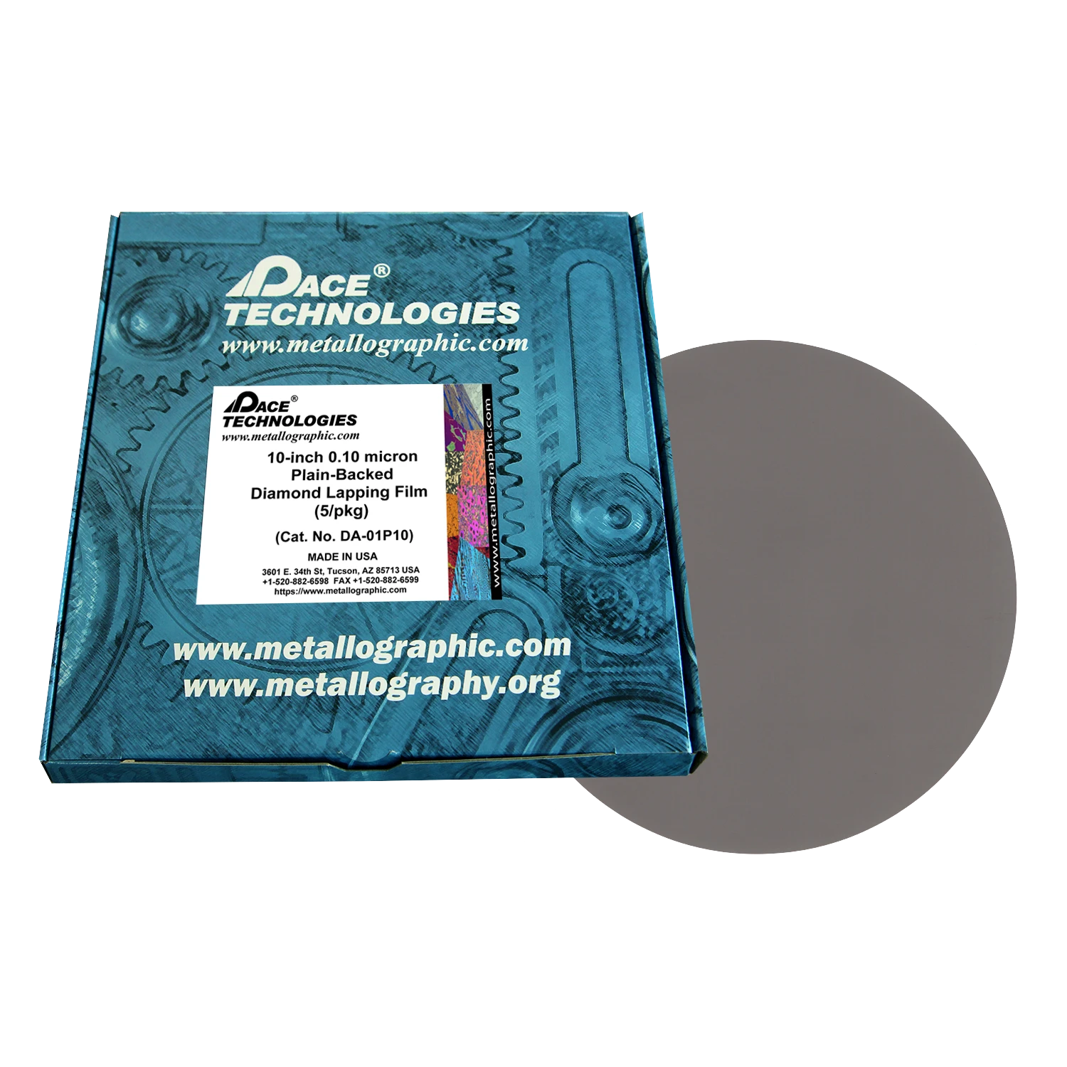 10" Diamond Lapping Film with plain backed, 0.10 micron, 5/box, DA-01P10