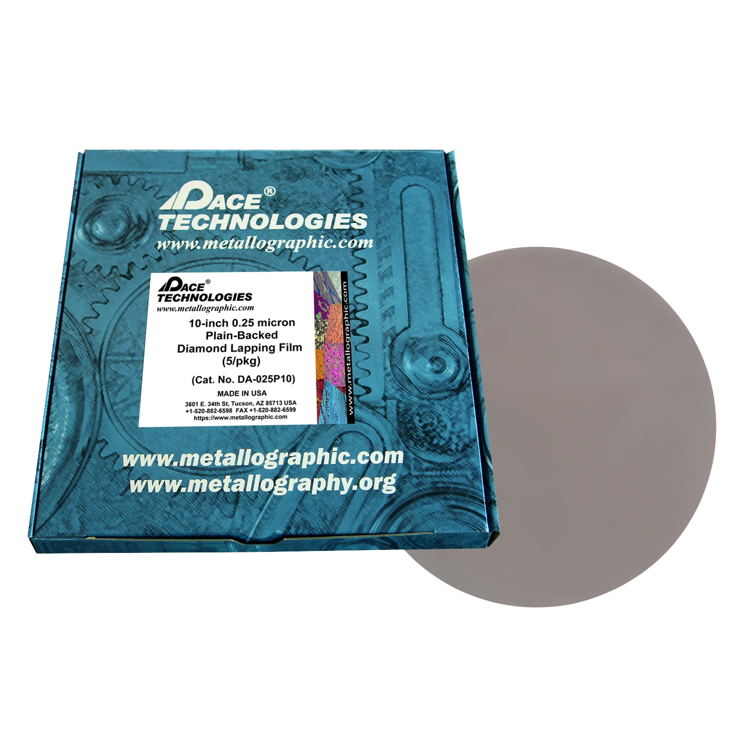 10" Diamond Lapping Film with plain backed, 0.25 micron, 5/box, DA-025P10