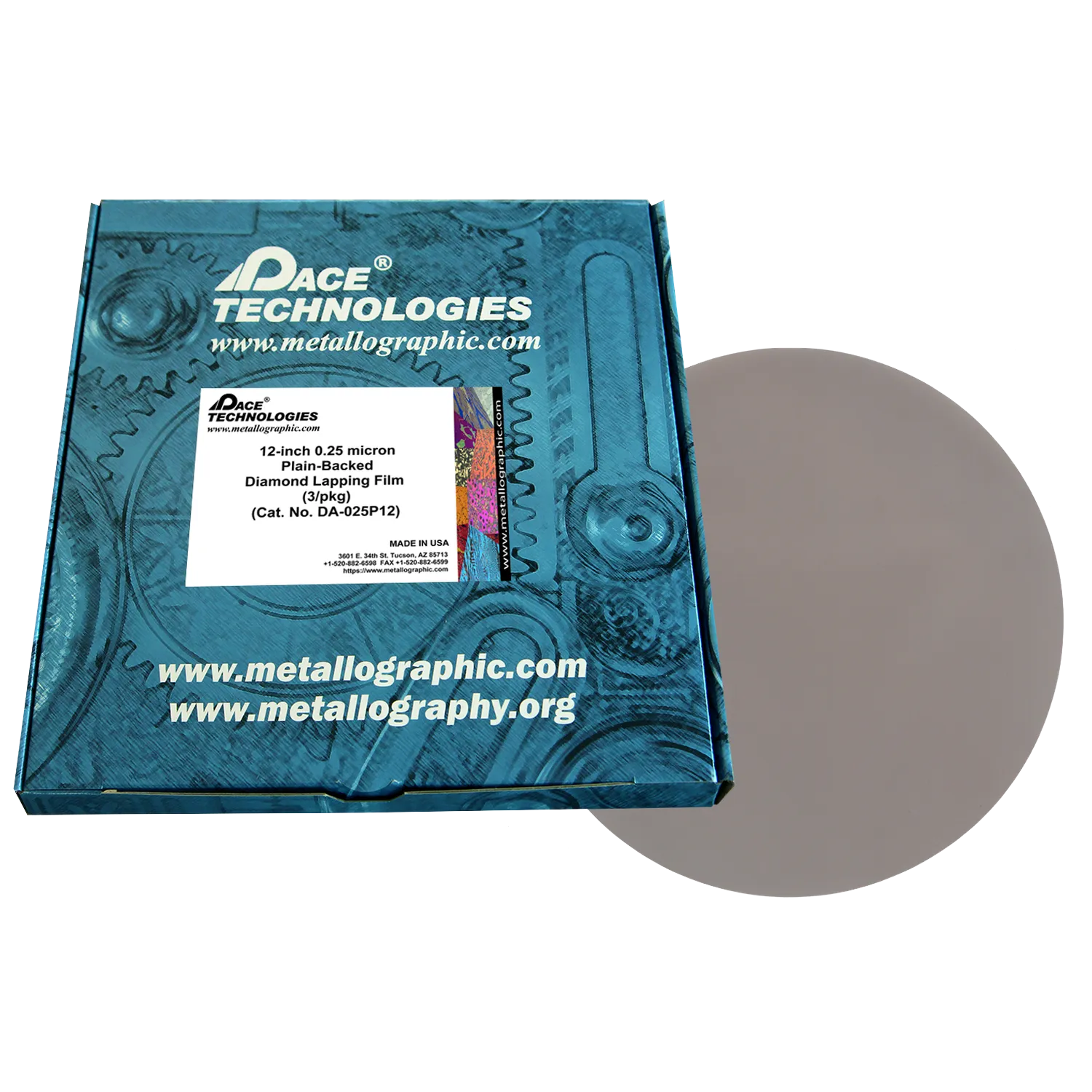 12" Diamond Lapping Film with plain backed, 0.25 micron, 3/box, DA-025P12