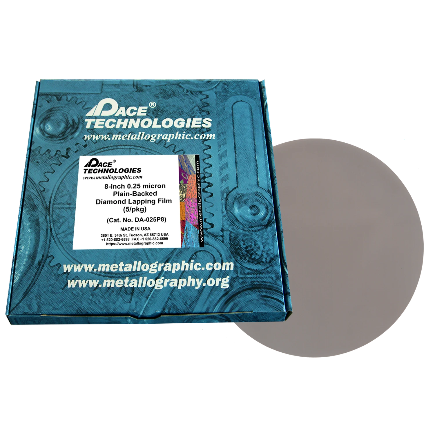 8" Diamond Lapping Film with plain backed, 0.25 micron, 5/box, DA-025P8