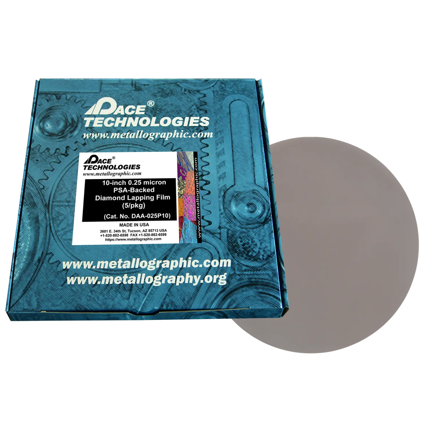 10" Diamond Lapping Film with PSA backed, 0.25 micron, 5/box, DAA-025P10