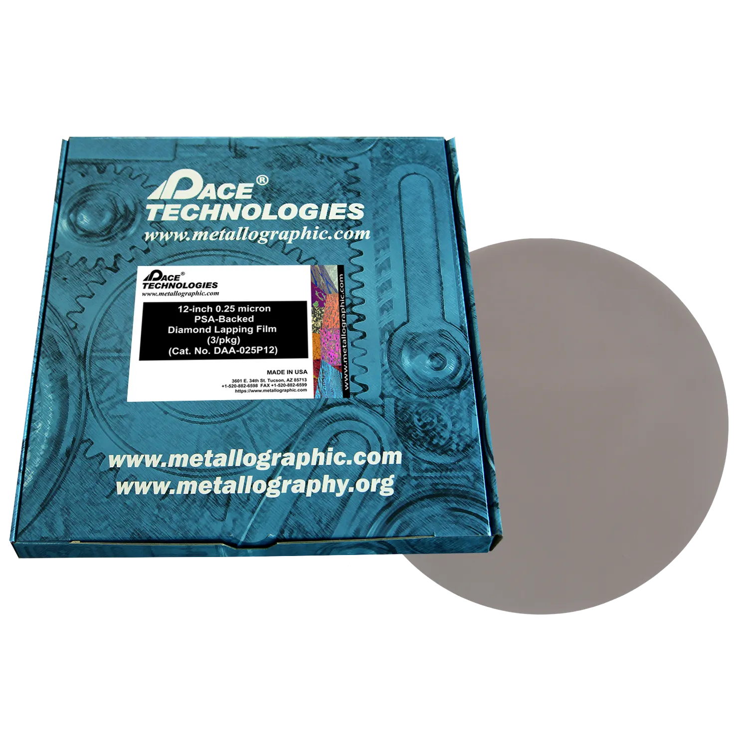 12" Diamond Lapping Film with PSA backed, 0.25 micron, 3/box, DAA-025P12