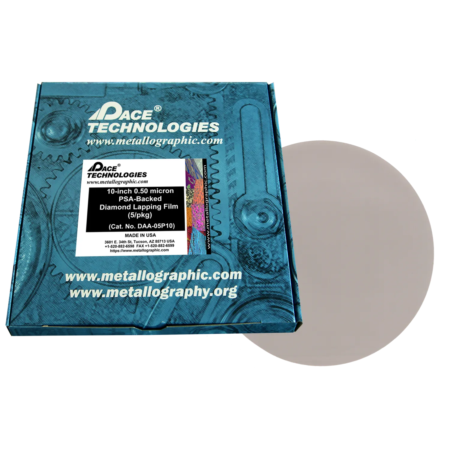 10" Diamond Lapping Film with PSA backed, 0.50 micron, 5/box, DAA-05P10