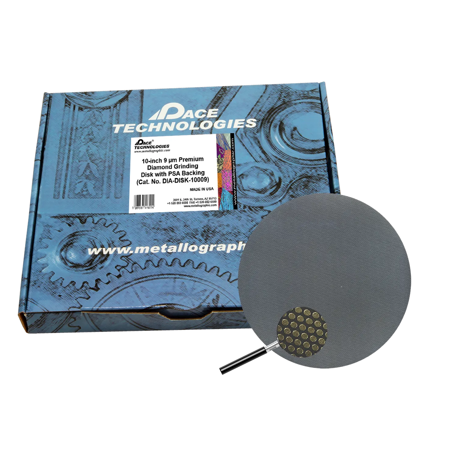 10" Diamond Abrasive Grinding Disk with PSA backing, 9 micron, 1/box, DIA-DISK-10009