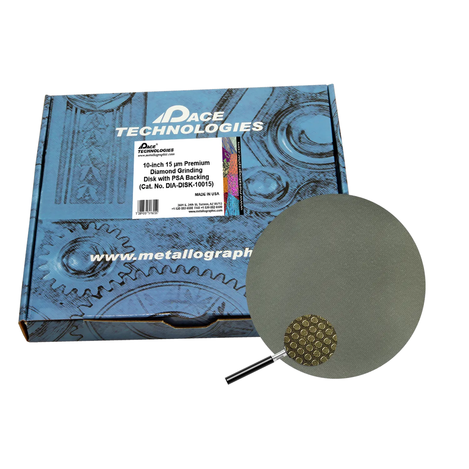 10" Diamond Abrasive Grinding Disk with PSA backing, 15 micron, 1/box, DIA-DISK-10015