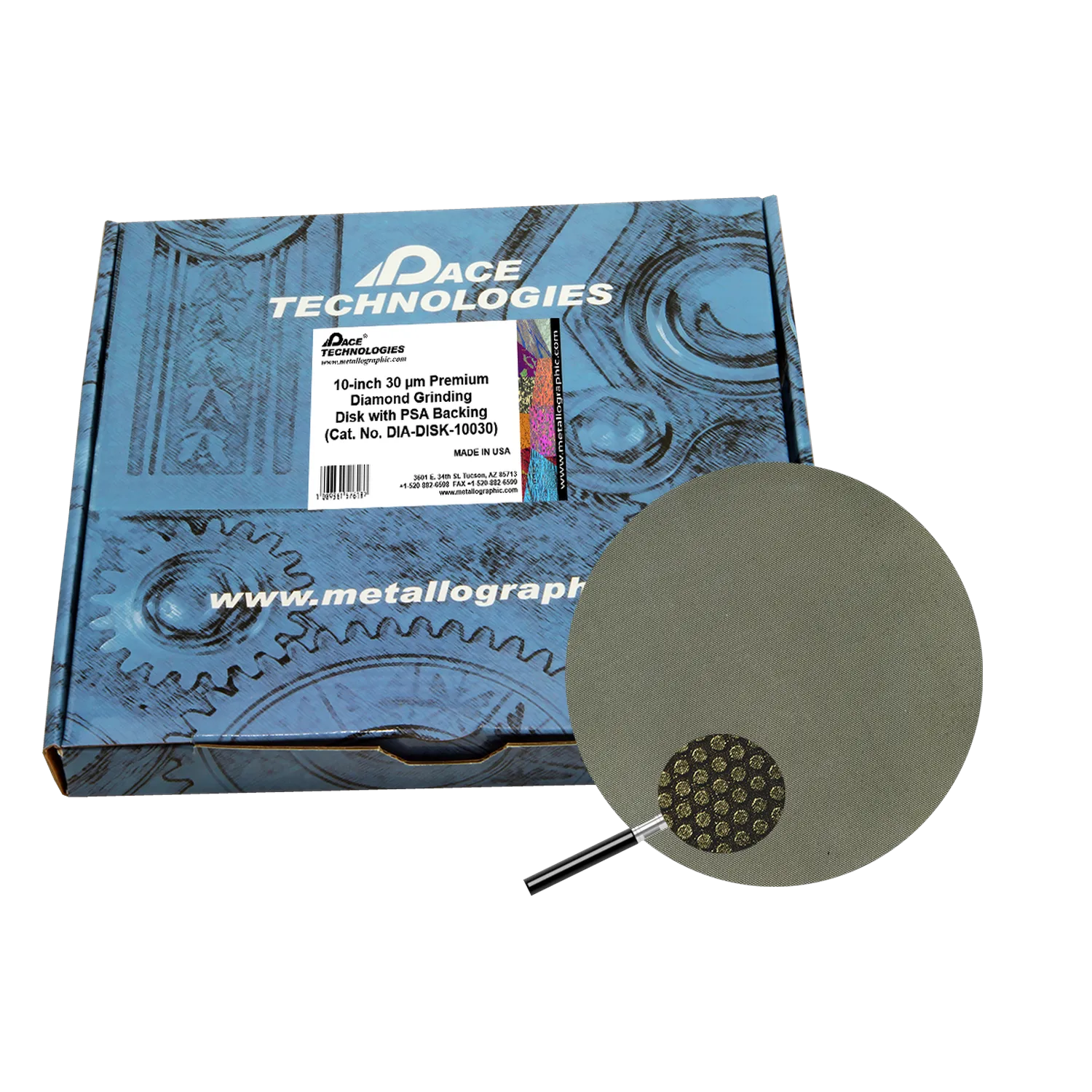 10" Diamond Abrasive Grinding Disk with PSA backing, 30 micron, 1/box, DIA-DISK-10030