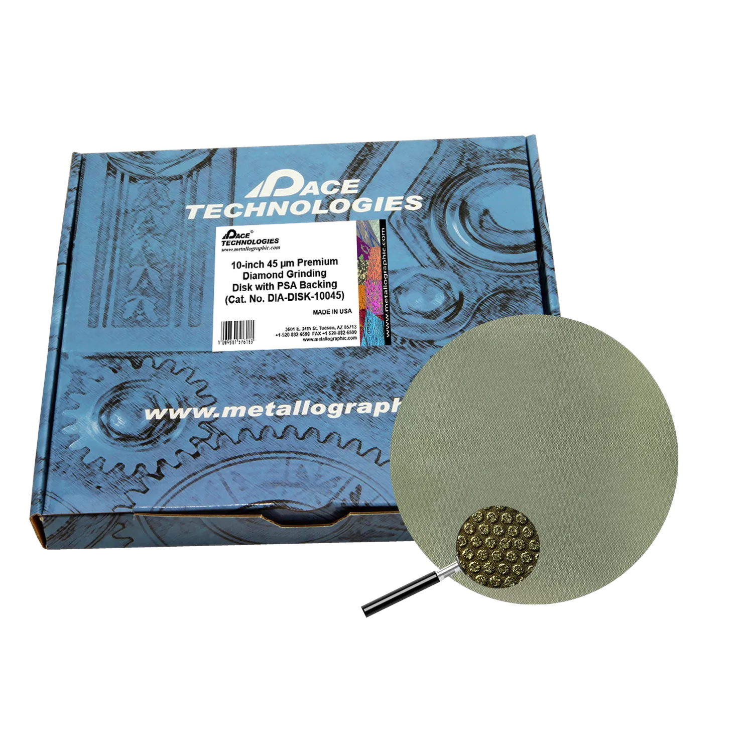 10" Diamond Abrasive Grinding Disk with PSA backing, 45 micron, 1/box, DIA-DISK-10045