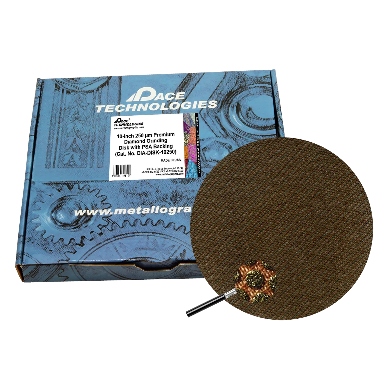 10" Diamond Abrasive Grinding Disk with PSA backing, 250 micron, 1/box, DIA-DISK-10250