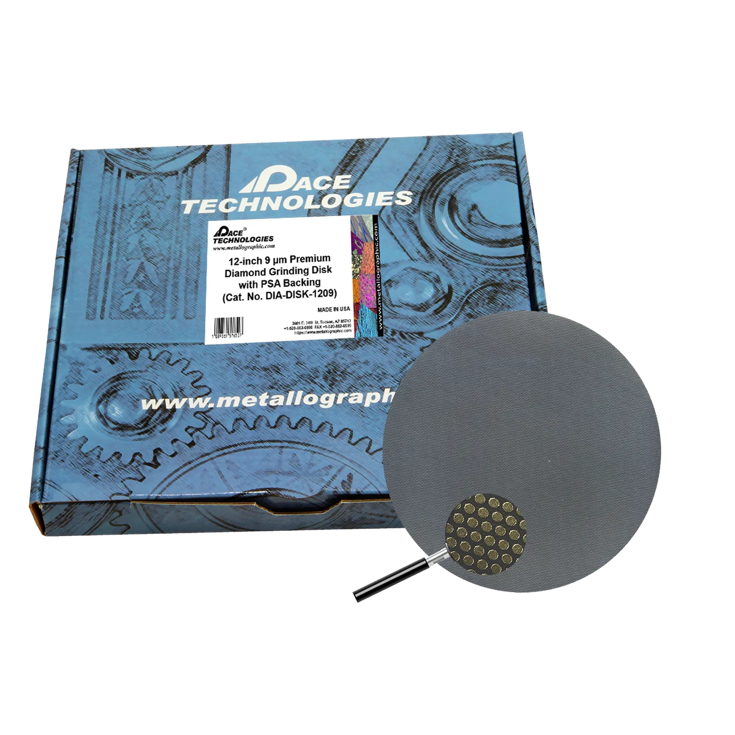 12" Diamond Abrasive Grinding Disk with PSA backing, 9 micron, 1/box, DIA-DISK-12009