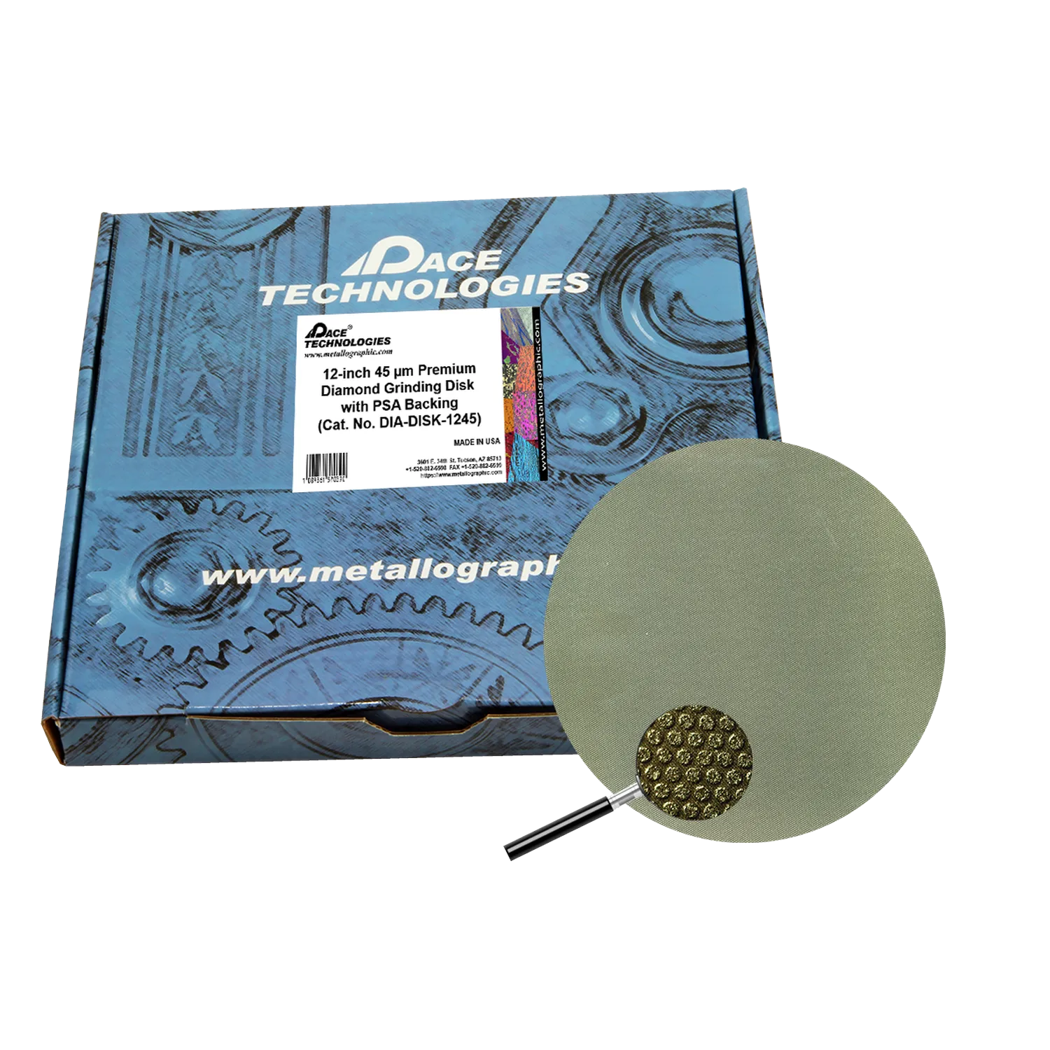 12" Diamond Abrasive Grinding Disk with PSA backing, 45 micron, 1/box, DIA-DISK-12045