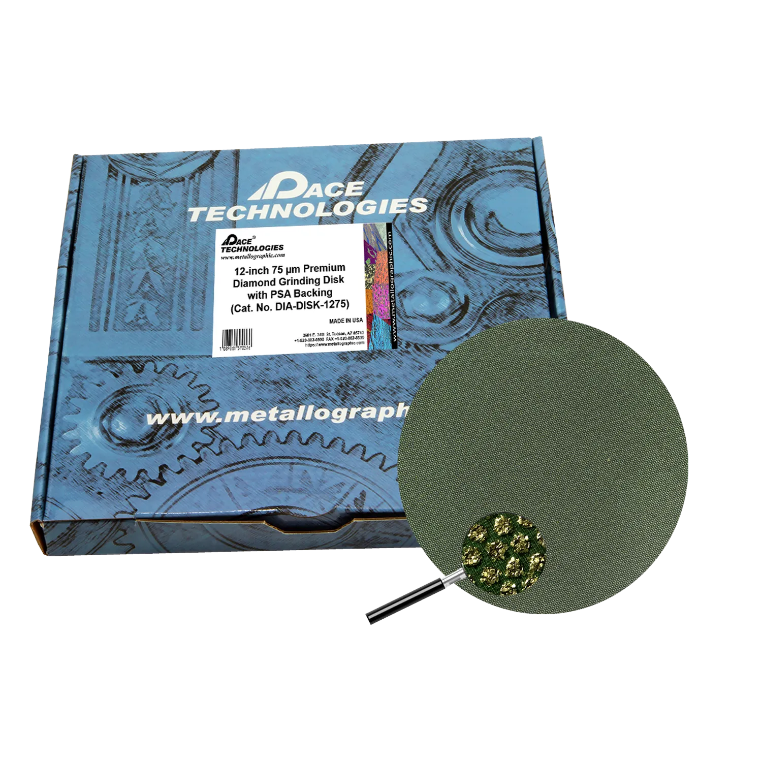 12" Diamond Abrasive Grinding Disk with PSA backing, 75 micron, 1/box, DIA-DISK-12075