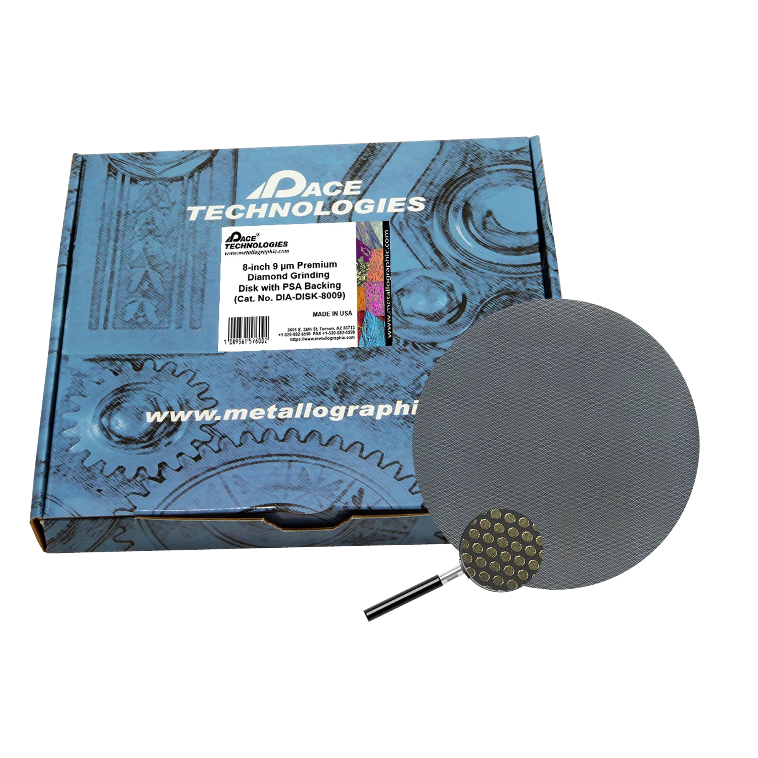 8" Diamond Abrasive Grinding Disk with PSA backing, 9 micron, 1/box, DIA-DISK-8009