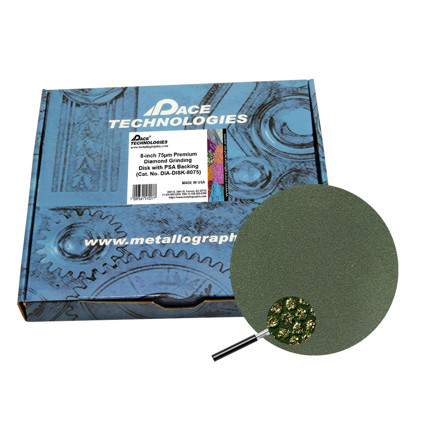 8" Diamond Abrasive Grinding Disk with PSA backing, 75 micron, 1/box, DIA-DISK-8075