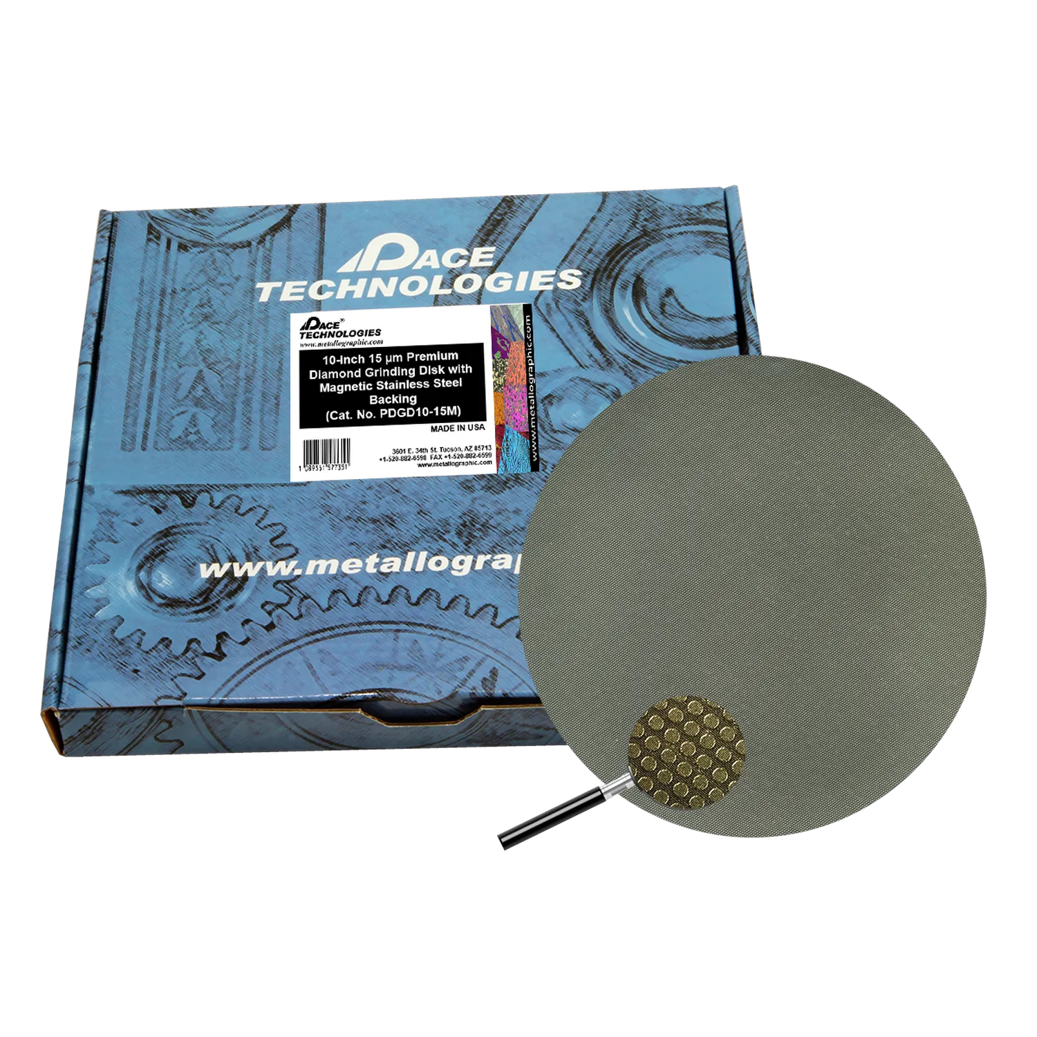 10" Diamond Abrasive Grinding Disk with magnetic stainless steel backing, 15 micron, 1/box, PGD10-15M