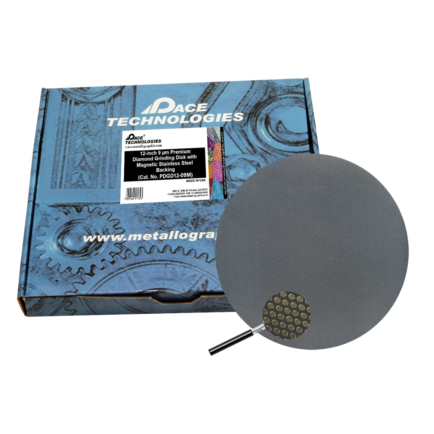 12" Diamond Abrasive Grinding Disk with magnetic stainless steel backing, 9 micron, 1/box, PGD12-09M