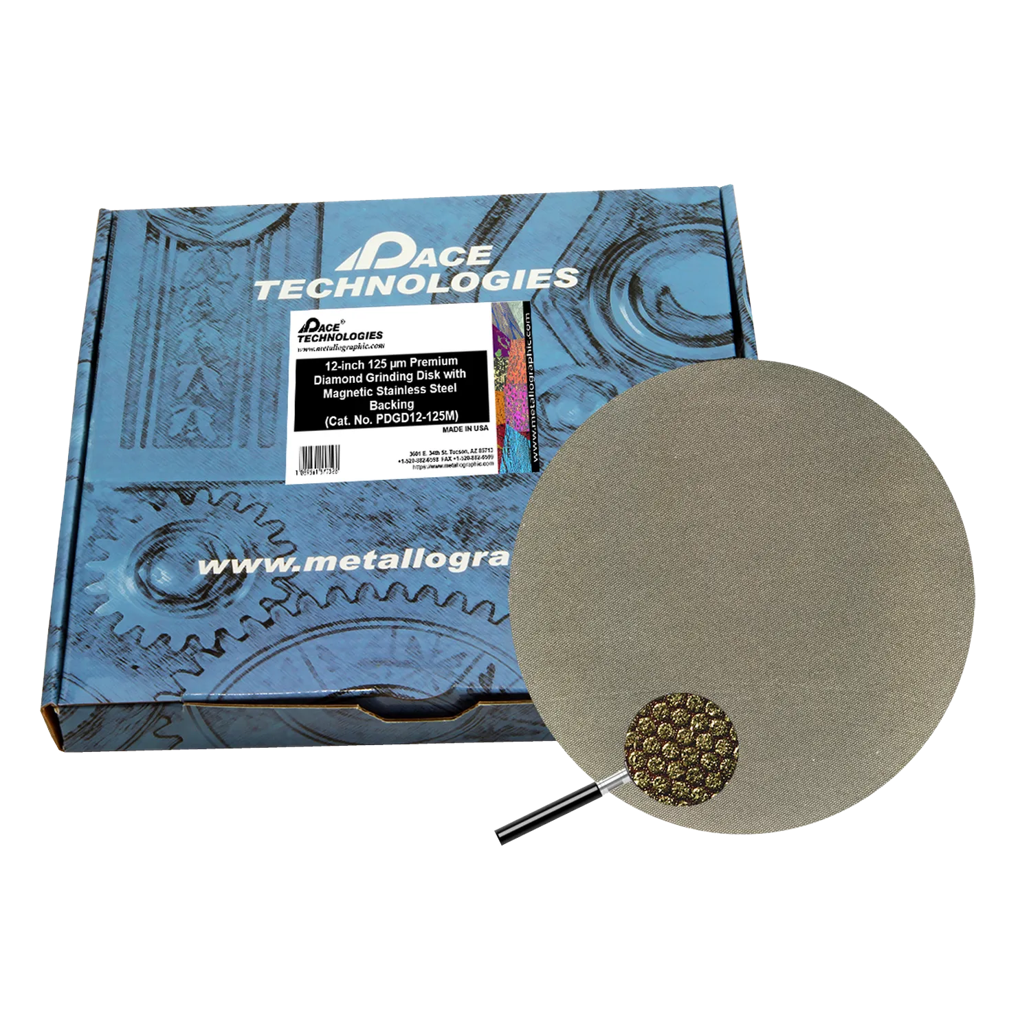 12" Diamond Abrasive Grinding Disk with magnetic stainless steel backing, 125 micron, 1/box, PGD12-125M