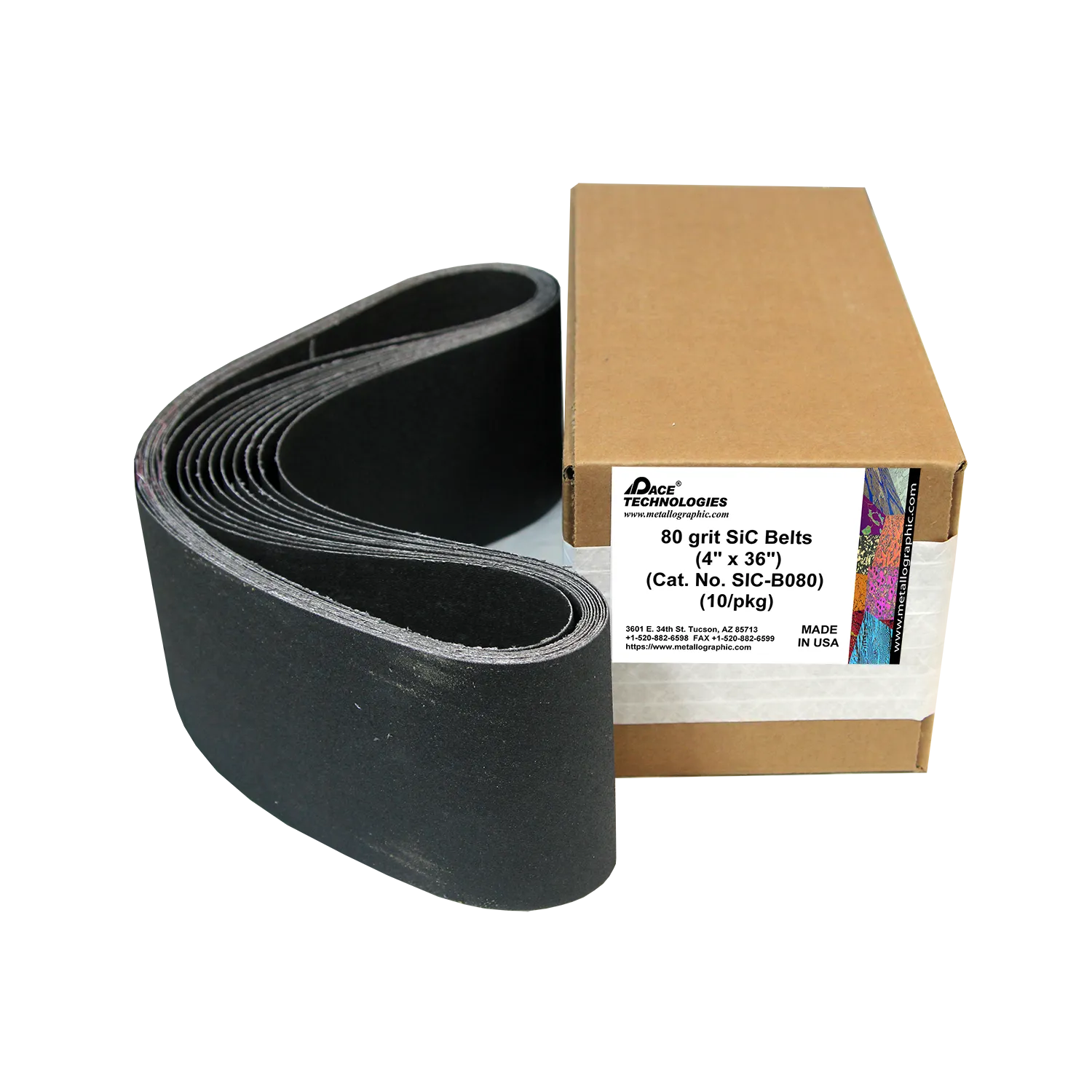 SiC Abrasive Belts (4"x 36"), 80 grit, 10/box, SIC-B80